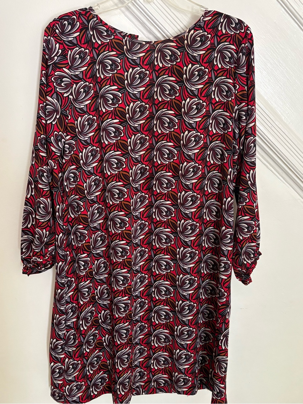 LOFT Red Floral-Print Long Sleeve Dress